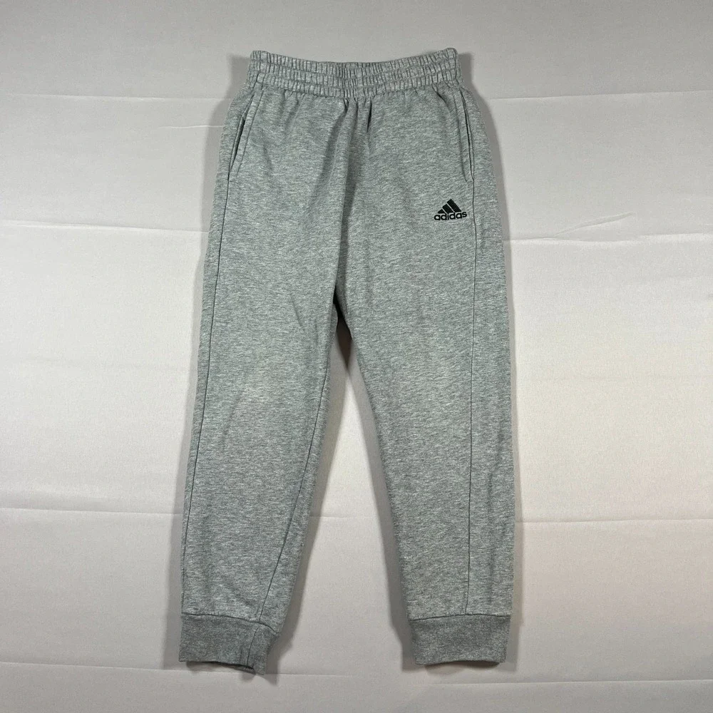 Adidas Essentials Fleece Jogger Pant Boys Medium Heathered Gray Cotton Taper Leg